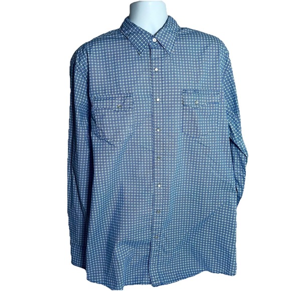 Wrangler Wrancher Western Pearl Snap Shirt 2XT Blue Cowboy Yellowstone Rodeo - Picture 2 of 8